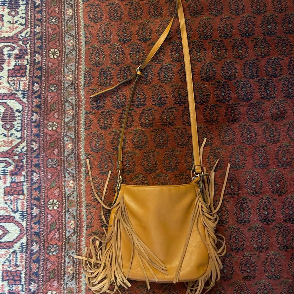 Fringed Mustard Yellow Crossbody Bag